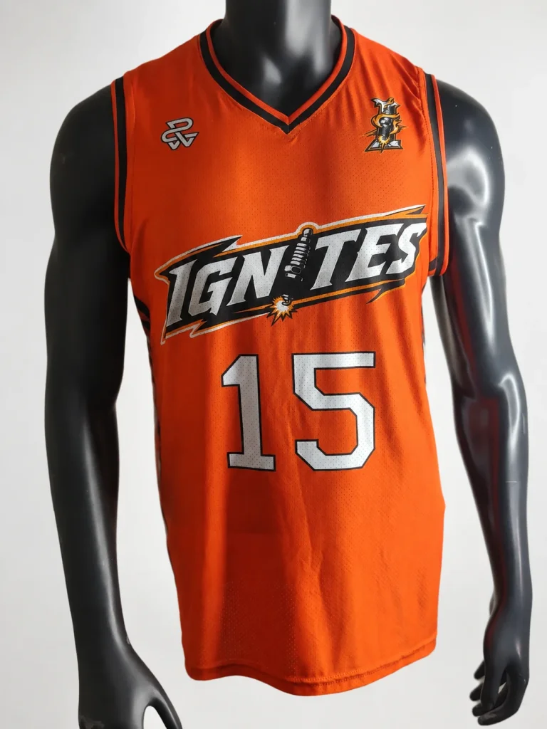 Full orange Ignites number 15 jersey showing the collar, team emblems and hem