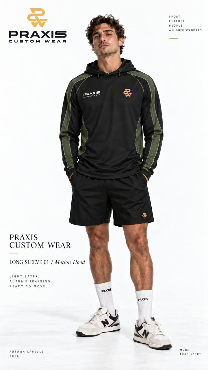 Póster de campaña con hombre en sudadera deportiva negra y verde olivo